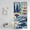Yinrune Chinoiserie Shower Curtains for Bathroom Blue and White Pagoda Bathroom Shower Curtain Asian Boho Shower Curtain 36x72in Polyester Fabric Shower Curtain Set with Hooks Bathroom Decor view 3