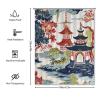 Yinrune Chinoiserie Shower Curtain White Blue Coral Pagoda Bath Curtains Asian Boho Shower Curtain 72x90in Shower Curtain Liner Polyester Fabric Shower Curtain Set with Hooks Bathroom Decor view 2