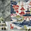Yinrune Chinoiserie Shower Curtain White Blue Coral Pagoda Bath Curtains Asian Boho Shower Curtain 72x90in Shower Curtain Liner Polyester Fabric Shower Curtain Set with Hooks Bathroom Decor view 3