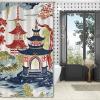 Yinrune Chinoiserie Shower Curtain White Blue Coral Pagoda Bath Curtains Asian Boho Shower Curtain 72x90in Shower Curtain Liner Polyester Fabric Shower Curtain Set with Hooks Bathroom Decor view 4