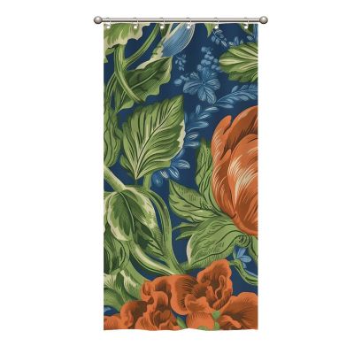 Yinrune Orange Green Shower Curtain Floral Flower Honshu Chinoiserie Asian Inspired Bathroom Curtains Boho Shower Curtain 36x72in Polyester Fabric Shower Curtain Set with Hooks