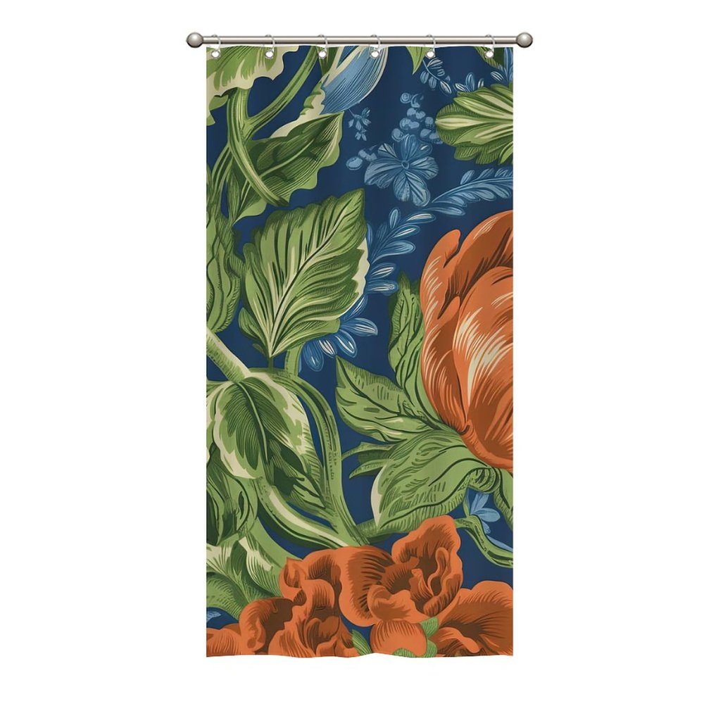 Yinrune Orange Green Shower Curtain Floral Flower Honshu Chinoiserie Asian Inspired Bathroom Curtains Boho Shower Curtain 36x72in Polyester Fabric Shower Curtain Set with Hooks