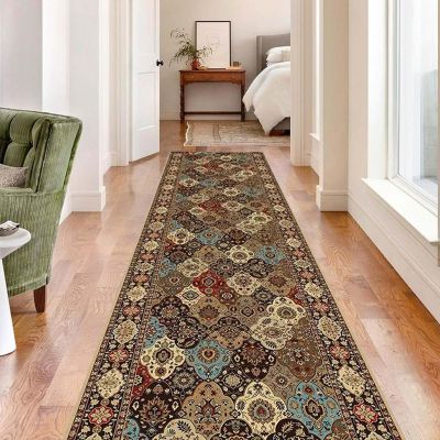 Runner Rug Hallway Runner Rugs Brown, Non-Slip Washable Hall Runner, Retro Long Runner Door Mat Rug, House Decorative Floor Carpet Pad for Entryway (Color : W x L, Size : 85cm x 180cm (2.8ft X 6ft)