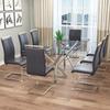 9 Pieces Dining Table Set for 8, 71" Modern Rectangle Tempered Glass Kitchen Table and 8 PU Dining Chairs for Dining Room, Glass Dining Table & Chair Sets with Chrome Metal Legs for Kitchen view 2