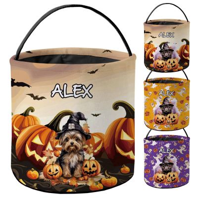 KafePross Halloween Trick or Treat Bag Cavalier King Charles Spaniel in French Beret Hat Puppy Dog Custom Name Pumpkin Decor Basket Candy Gifts Bucket 9 x 9.8 Inch
