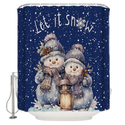 Christmas Shower Curtain for Bathroom 72" x 96" Let It Snow Christmas Snowman Oil Lamp Winter Snowflake Shower Curtain with Hooks Polyester Waterproof Home Bathtub Decor