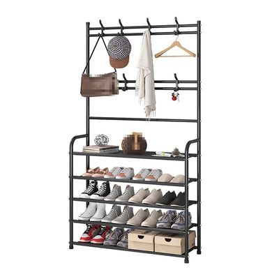 ElicNa Clothes Rack 3-in-1 Metal Hall Tree with 4-Tier Shelf and 8 Removable Hooks Accent Furniture with Shoe Rack for Entryway, Hallway, Bedroom (Color : White, Size : 5_60CM)