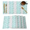 Abstract Leaf Placemats for Dining Table- Teal Green and Gray Gradient Plant Art Table Mats Washable Modern Outdoor Indoor Placemats for Home Party Wedding Holiday Decor, Set of 6 view 1
