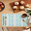 Abstract Leaf Placemats for Dining Table- Teal Green and Gray Gradient Plant Art Table Mats Washable Modern Outdoor Indoor Placemats for Home Party Wedding Holiday Decor, Set of 6 view 2