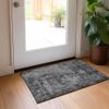 HNU Durable UV Stabilized Indoor & Outdoor Rectangle Machine Washable Rug, Size: 9' x 12' | Silver Gray Abstract Pattern Ultra-Thin Design with Non-Skid Backing view 1