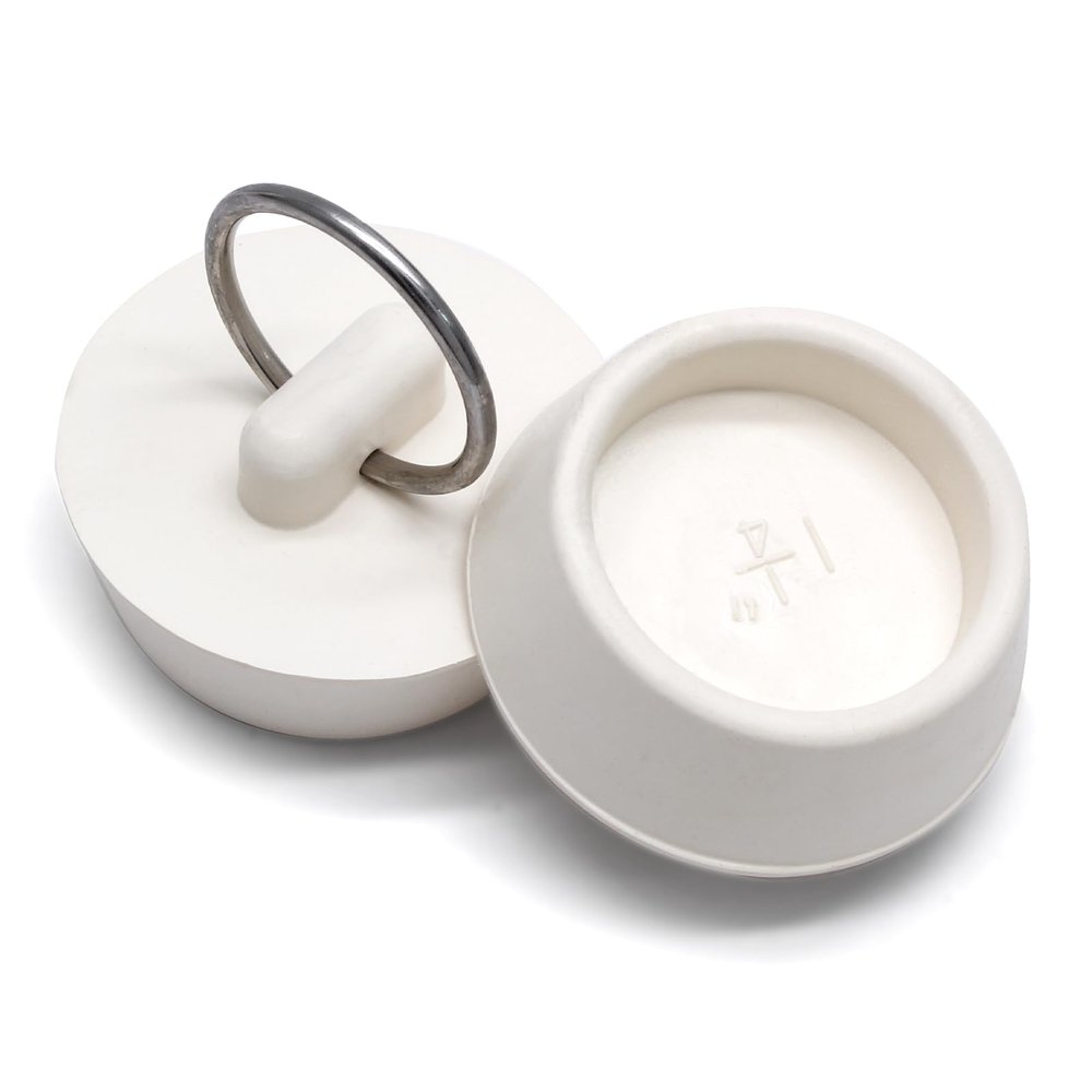 Bonsicoky 2 Pcs Rubber Drain Stopper Fits 1-1/8 Inch to 1-1/4 Inch, Bathtub Drain Plug with Hanging Ring, Bathroom Sink Stopper for Kitchen and Bathroom, White