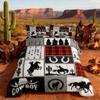 Rustic Farmhouse Horse Kids Comforter Set Full Size,Western Cowboy Cactus Bedding Set,Boys Girls Adults Room Decor,Geometric Plaids Arrows Boho Down Comforter,Red Xmas Duvet Insert,2 Pillowcases view 3
