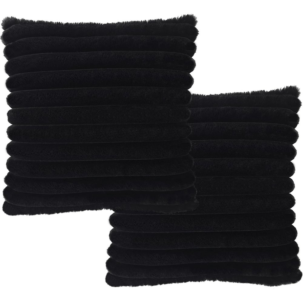 2 Pack 18x18 Pillow Cover Velvet Pillow Covers, Faux Fur Square Throw Pillow Covers for Living Room Decorations Throw Pillow Case, Throw Pillow Cover Cushion Cover for Home Sofa Bedroom Car, Black