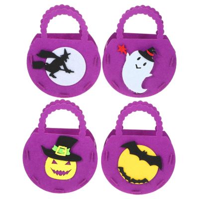ABOOFAN 4pcs Halloween Candy Handbags Cartoon Pouches Handles for Party Treats for Sweets Packaging and Festive Decor Includes Pumpkin Bat Witch