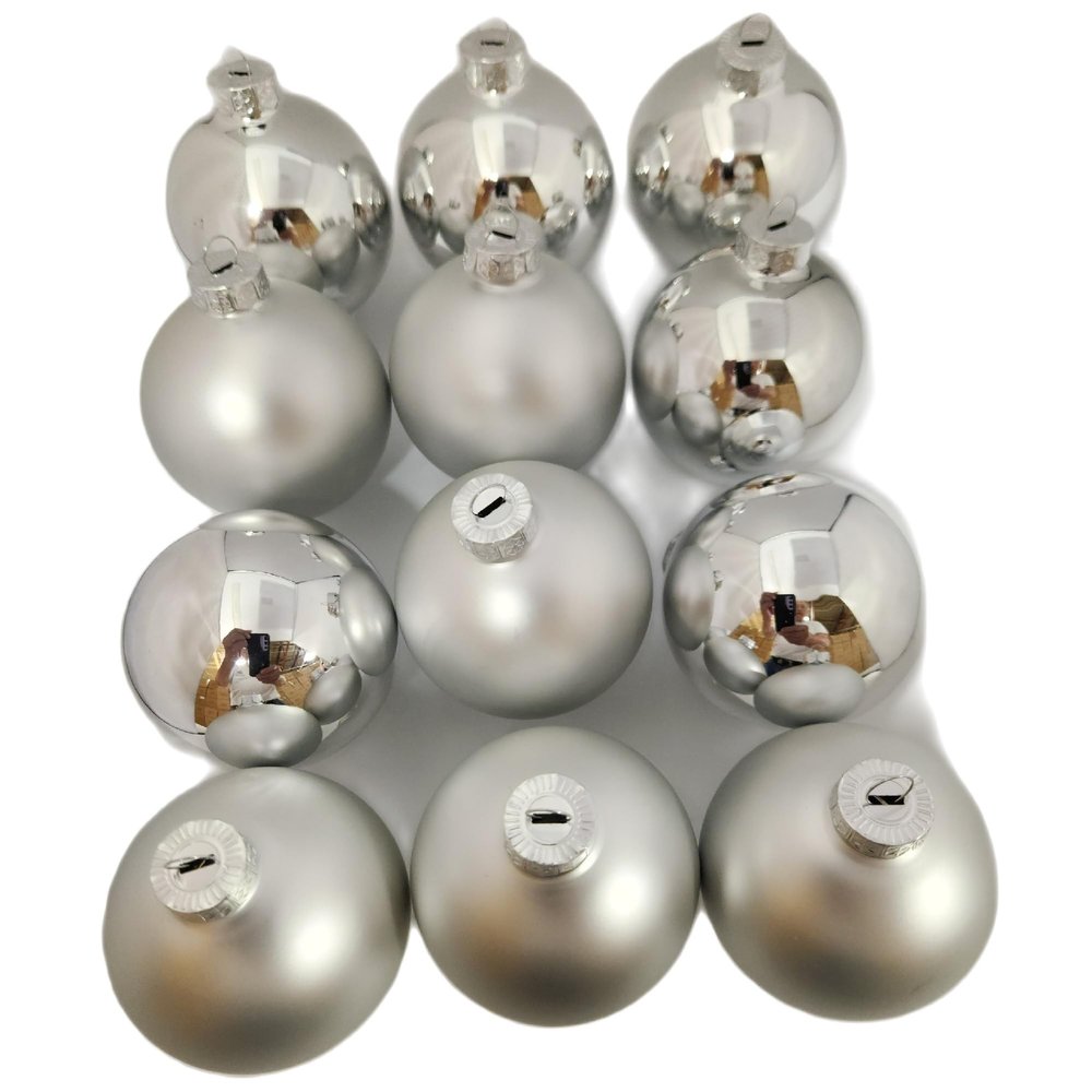 2-Finish Glass Christmas Ball Ornaments - 2.75" (70mm) - Silver - 12ct