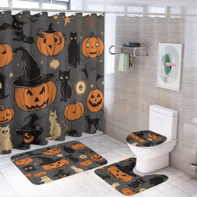 ZGDPBYF 3 Piece Bathroom Rugs Set, Halloween Non-Slip Soft Bath Mat Set, Scary Pumpkin Bat Bathroom Mat, Living Room Bedroom Mat, Machine Washable, Dries Quickly,