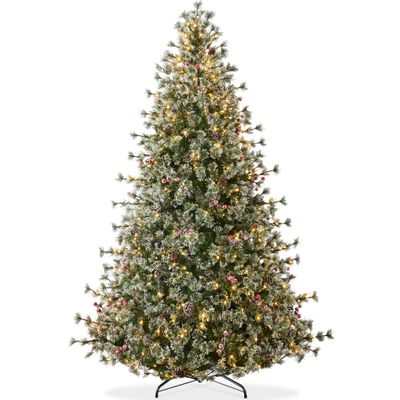 Best Choice Products 9ft Pre-Lit Cashmere Christmas Tree, Premium Semi-Flocked Artificial Holiday Decor w/Cordless Connection, 2-in-1 LED Lights