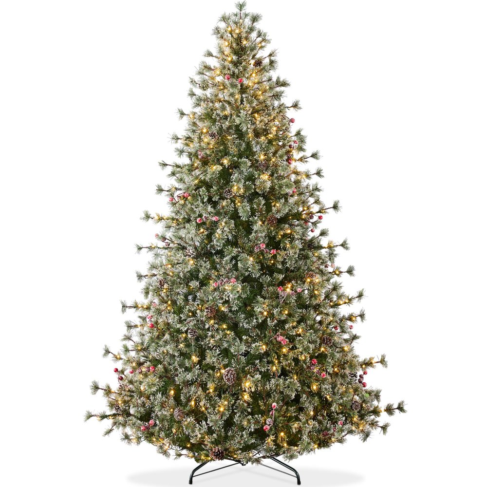 Best Choice Products 9ft Pre-Lit Cashmere Christmas Tree, Premium Semi-Flocked Artificial Holiday Decor w/Cordless Connection, 2-in-1 LED Lights
