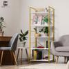 CAPHAUS 5 Tier Bookshelf, 24 Inch Width Free Standing Shelf, Bookcase Shelf Storage Organizer, Industrial Book Shelves for Home Office, Living Room, Kitchen, White Wooden Shelves & Gold Frame view 2