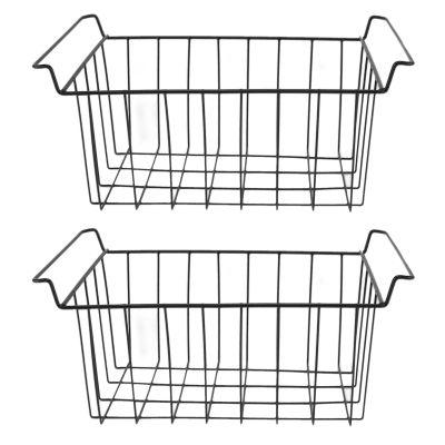 PenRux 2Pcs Freezer Baskets, Steel Wire Hanging Freezer Wire Storage Baskets with Handles, Closet Baskets, Farmhouse Organizer Storage Bins, Fridge Basket Rack, for Kitchen (L 47.5cm X