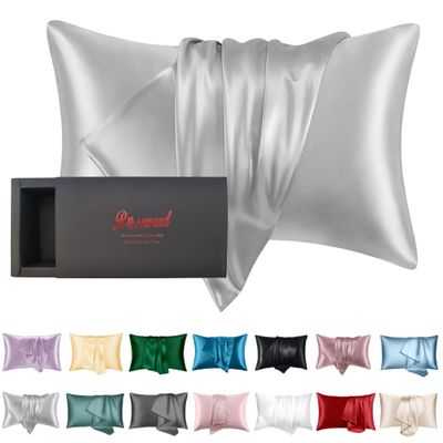 100% Silk Pillow Case Made in USA, Real 22 Momme Mulberry Silk Pillowcase, Machine Washable, Hypoallergenic, Anti Acne, 750+ Thread Count (Gray, Queen)