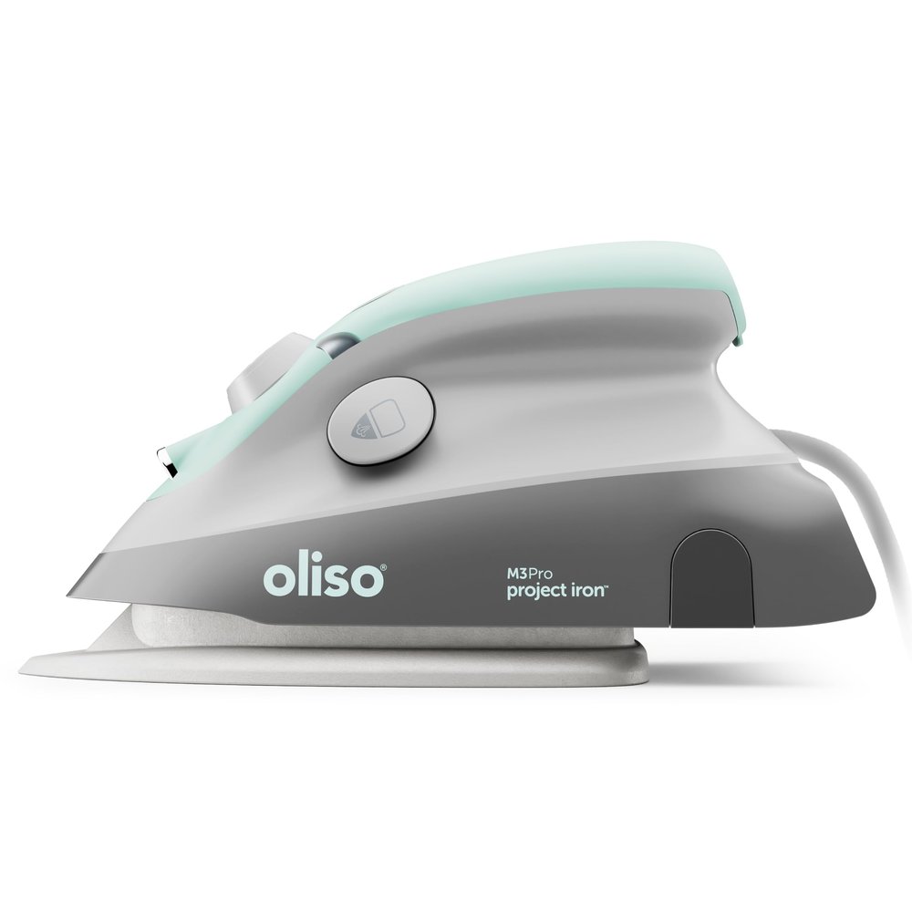 oliso M3Pro Project Steam Iron with Solemate  1000W Ceramic Soleplate Iron and LED Light for Sewing, Quilting, Crafting, and Travel  Aqua