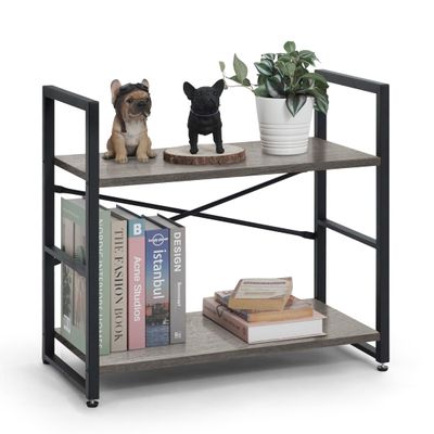 CAPHAUS 2 Tier Small Bookshelf, 24 Inch Width Free Standing Shelf, Bookcase Shelf Storage Organizer, Industrial Book Shelves for Home Office, Living Room, Dark Grey Shelves & Metal Frame