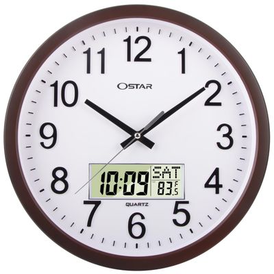 OSTAR 14" Large Analog Digital Display Wall Clock Silent Non-Ticking, Day of The Week Temperature Battery Operated Clock for Living Room Bedroom Kitchen