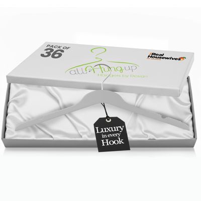 All Hung Up Plastic Hangers Slim, Non Slip Space Saving Clothes Hangers for Closet Organization, Durable Notched Plastic Coat Hangers for Shirts, Dresses & Jackets, Smokey Clear, 36 Pack