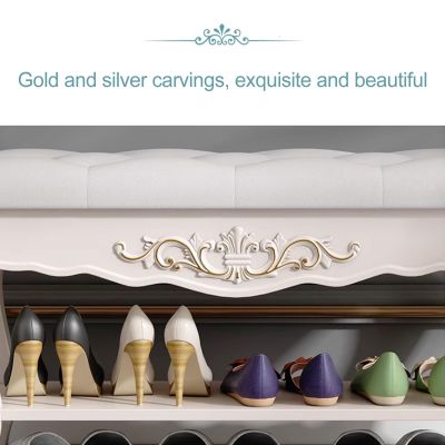 WOLWES White Shoe Bench with Cushion, Openable Top Lid, Shoe Storage Bench Entryway Shoe Rack with Bench for Hallway, Front Door, Bedroom, Cloakroom (Color : White Gold, Size : 31.5in Length)