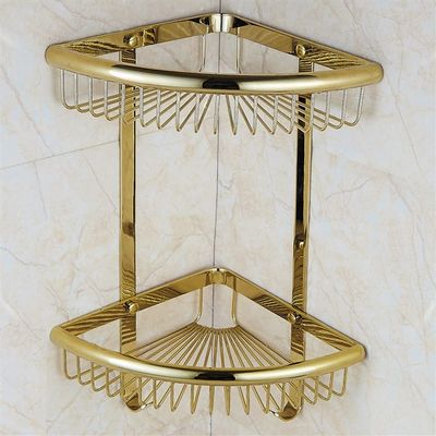 BAHELS Corner Shower Caddy Solid Brass Bathroom Shelves Corner Shelf, Modern Wall Mounted Bath Shower Caddy Shelf Organizer Rack Shower Organizer (Color : 02 gold)