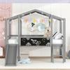 Twin Size Loft Bed with Ladder and Slide, House Bed Solid Wood with Blackboard and Light Strip on The Roof,Bedroom for Kids Boys and Girls (Gray#01) view 1