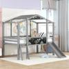 Twin Size Loft Bed with Ladder and Slide, House Bed Solid Wood with Blackboard and Light Strip on The Roof,Bedroom for Kids Boys and Girls (Gray#01) view 3