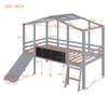 Twin Size Loft Bed with Ladder and Slide, House Bed Solid Wood with Blackboard and Light Strip on The Roof,Bedroom for Kids Boys and Girls (Gray#01) view 4