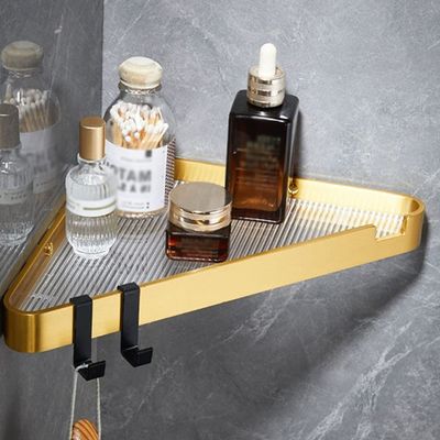 BAHELS Corner Shower Caddy Aluminum Bathroom Corner Rack, Wall-mounted Acrylic Shower Room Storage Rack Bathroom Triangle Shelving Shower Organizer (Color : Brushed gold 3)