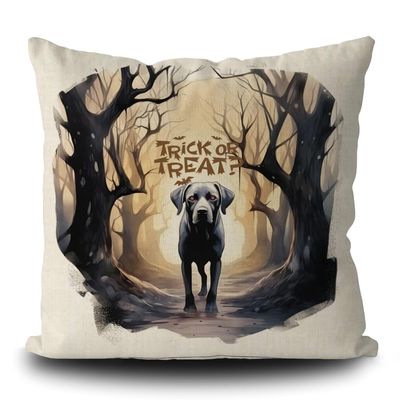 KafePross Halloween Trick or Treat Puppy Dog Pillow Cover Scary Wood Labrador with Pumpink Pumpkin Decor Cotton Linen Halloween Farmhouse Decor Cushion Cover, 16x16 Inch Double Sides Print 132