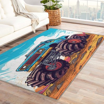 Monster Truck Rug & Home Decor - 3x5 Rug, Kids Rugs for Living Room Bedroom, Boys Carpet, Washable Non Slip Soft Low Pile Indoor Area Rug & Room Decor