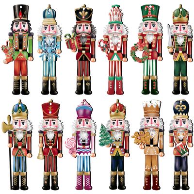 24 Pieces Christmas Nutcracker Wooden Ornaments, Wood Hanging Decoration Set for Christmas Tree Hanging 2D Printed Wood Crafts Holiday Decor Xmas Party Supplies (Xmas-Nutcracker-A)