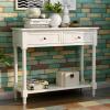 35.43 Inches Console Table, Sofa Table Mediterranean Sideboard Buffet Cabiet with 2 Drawers & Bottom Open Shelf Sturdy Solid Wood Legs for Entryway, Hallway, Living Room (Ivory White) view 3