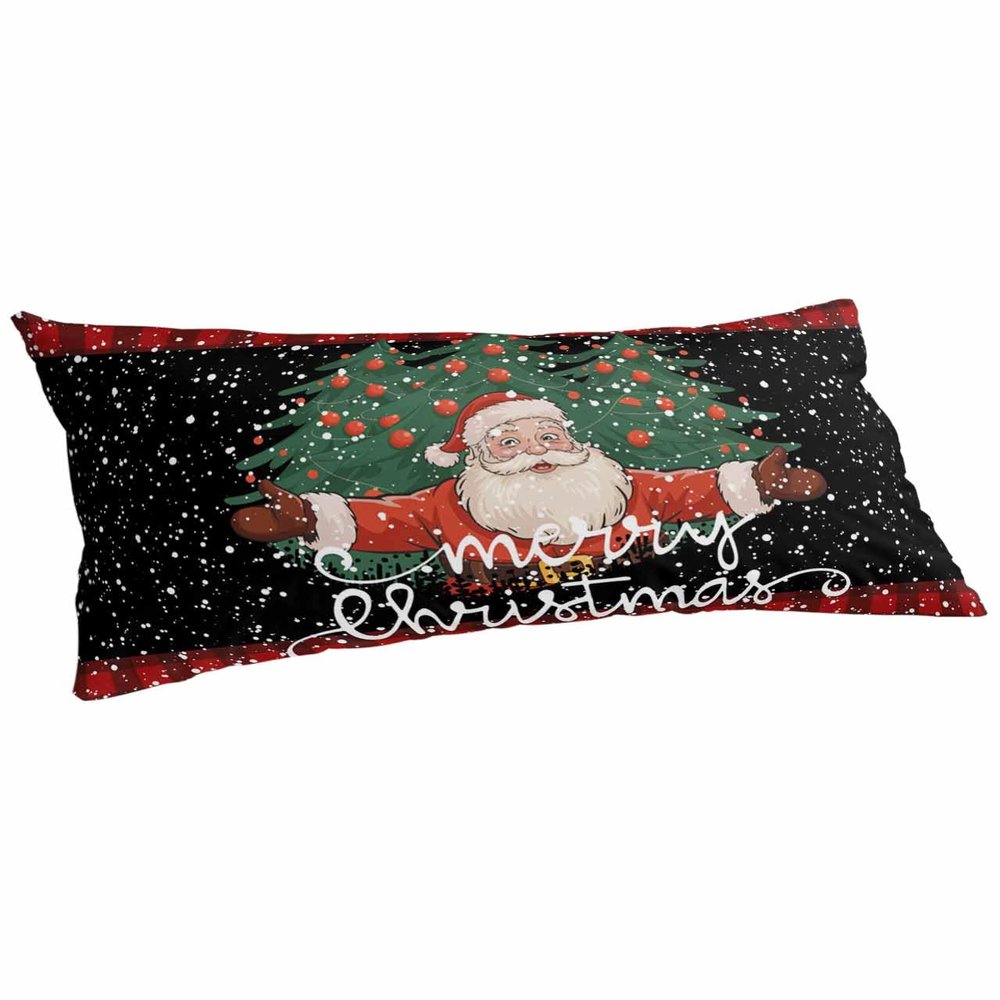 BOBOWUNY Christmas Santa Pillow Covers King Size, Soft Bed Throw Pillowcases Breathable Cooling Long Lumbar Body Pillow Sham Cover for Bed Sofa 20x40 Red Black Plaid Winter Snowflake Xmas Tree