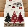 Artoid Mode Red Pine Trees Merry Christmas Table Runner, Winter Xmas Holiday Kitchen Dining Table Decoration for Home Party Decor 13x108 Inch view 1