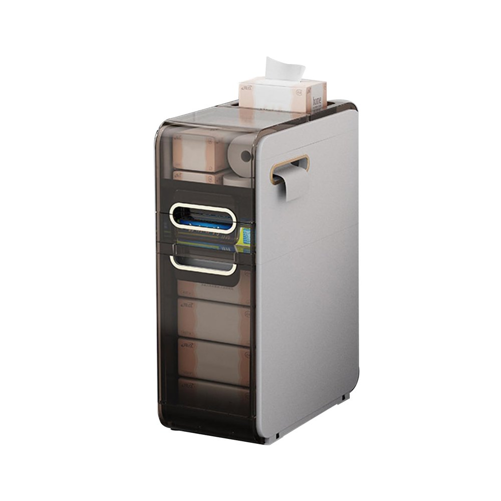 Bathroom Storage Cabinet with Wheels and Drawers - Side Toilet Organizer for Small Spaces - Floor Standing Movable Cabinet