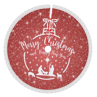 Christmas Tree Skirt with Tassel Christmas Christian Nativity Scene Xmas Halloween New Year Party Decor Tree Skirt 36"