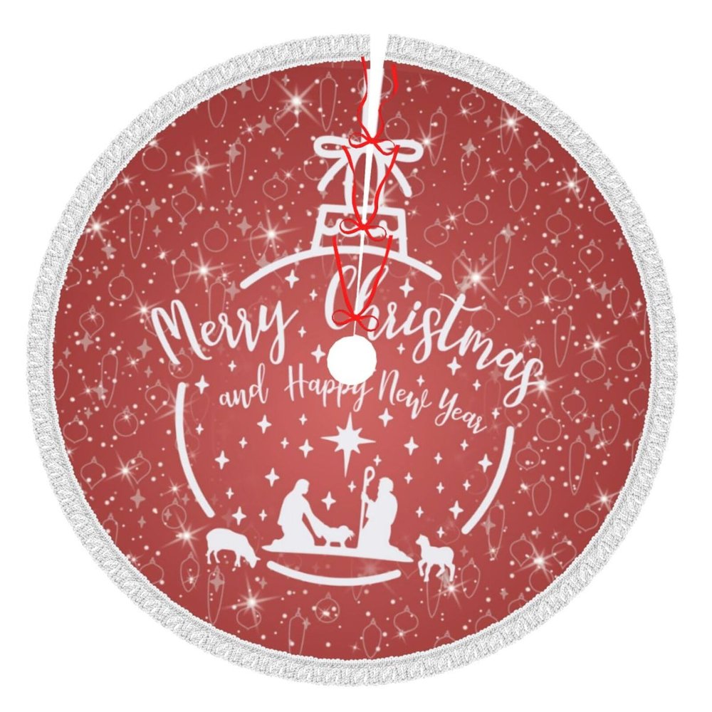 Christmas Tree Skirt with Tassel Christmas Christian Nativity Scene Xmas Halloween New Year Party Decor Tree Skirt 36"