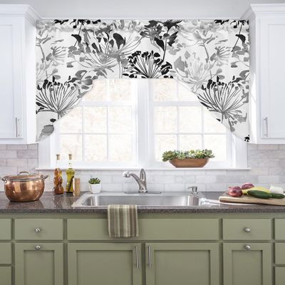 Jolunifun Black Grey Flower, Swag Valance Kitchen Curtains, Rod Pocket Valance Curtain Panels for Bedroom Living Room Bathroom Cafe Windows, Watercolor Classic Dandelion Floral 56''x36''