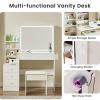 Makeup Vanity, Fashion Vanity Desk with Mirror and Lights, Makeup Vanity with Drawers & Shelves, White Vanity with Lighted Mirror, 3 Color Lighting Brightness Adjustable view 3