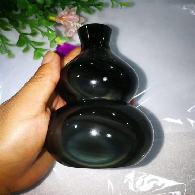 AAKOMA Natural Magic Natural Rainbow Obsidian Quartz Crystal Stone Beautiful Rainbow Obsidian Crystal Gourd ERTEYIN