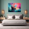 VOCBAN Abstract Canvas Wall Art Blue Red Sunset Sailboat Large Trendy Canvas Wall Art For Living Room Bedroom Kitchen Office Bathroom Decor Big Wall Art Posters & Prints-12x16in Framed view 2