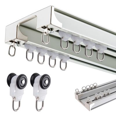 Double Rods Curtain Track Ceiling Mount Curtain Rail, Aluminum Ceiling Curtain Track, Ceiling Mounted Curtain Double Rails, Room Dividers Double Curtain Tracks Straight Curtain Track 3M/118IN ( Color