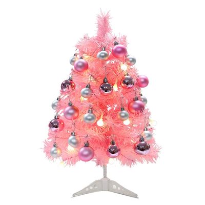 HEPYLAIFU Table top Christmas Trees with Lights 18/23Inch Mini Christmas Tree Set with 15/25Pcs Hanging Ornaments LED Light for Desktop Decorations Holiday (Color : Pink, Size : 45cm)